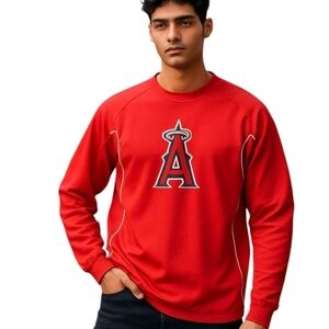Vtg Majestic Angels Baseball Red Long Sleeve Embroidered Crew Sweat Shirt Sz M